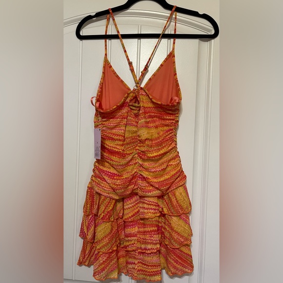 •Target• New Ladies’ Wild Fable Orange Zigzag Ruched Front Tiered Dress (Medium) - Picture 2 of 6
